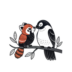  birds on branch - love and romance concept.