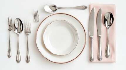 Elegant table setting with cutlery, plates, and napkin.