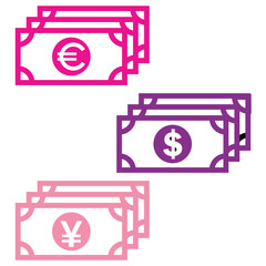 Various types of famous money icon vector design templates