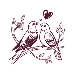  birds on branch - love and romance concept.