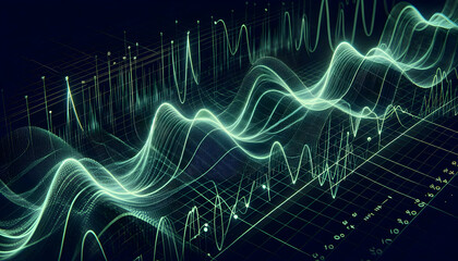 Wifi Signal A close-up of a glowing green waveform oscillating across a dark background, with fine grid lines an4