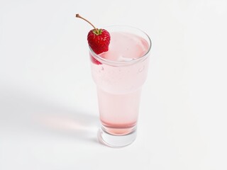 Refreshing Pink Strawberry Drink in Tall Glass