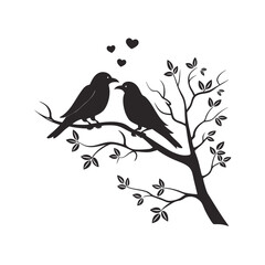  birds on branch - love and romance concept.