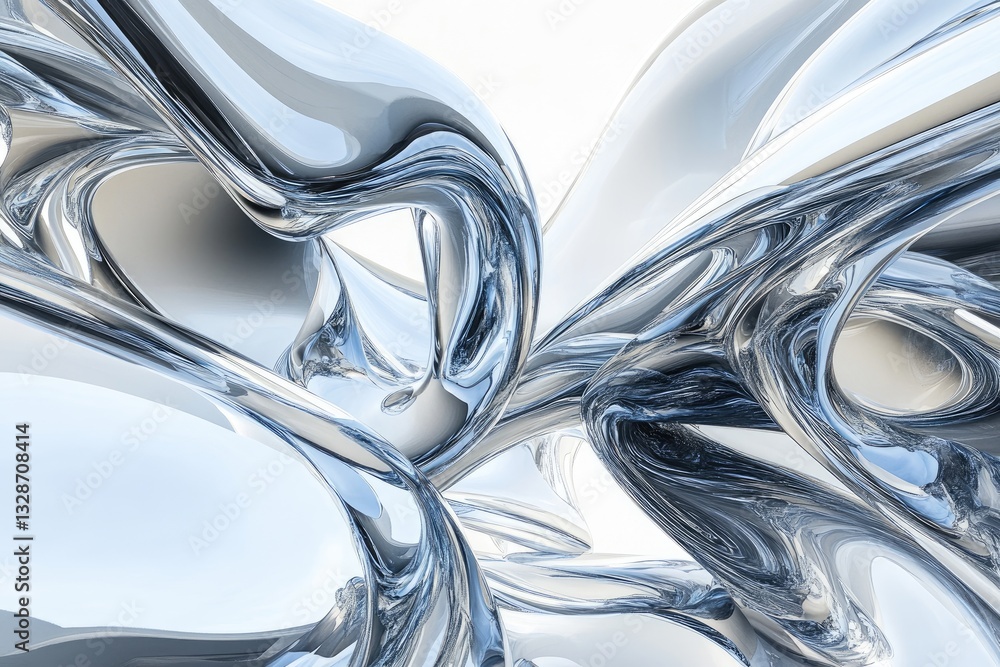 Poster shiny reflective abstract shapes composed into complex flowing forms