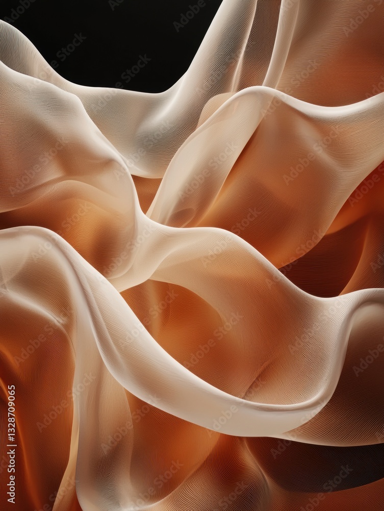 Poster abstract digital art piece that appears to be made up of wavy lines and curves. the lines are in dif