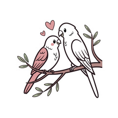  birds on branch - love and romance concept.