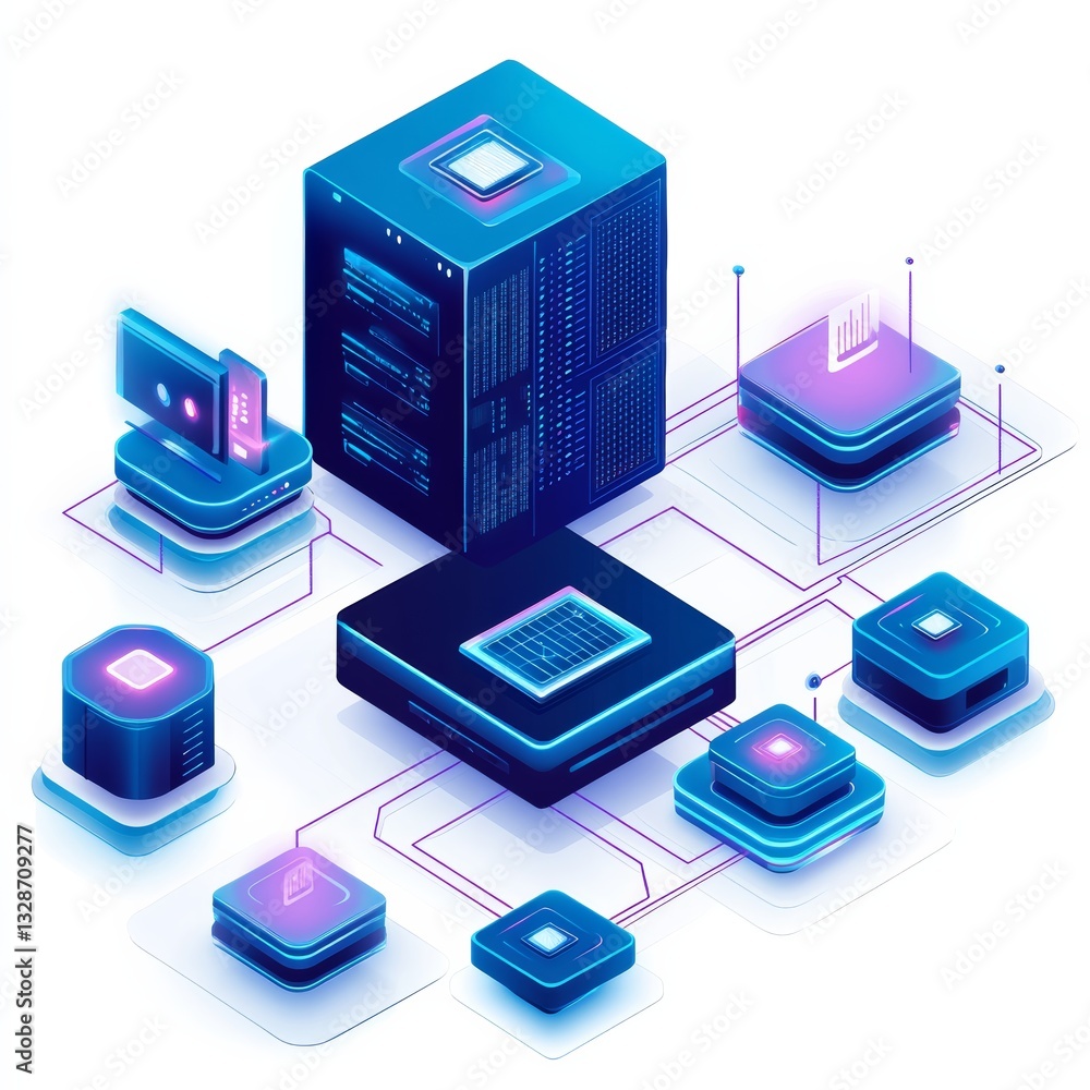 Poster data processing technology digital workspace illustration futuristic environment aerial view innovat