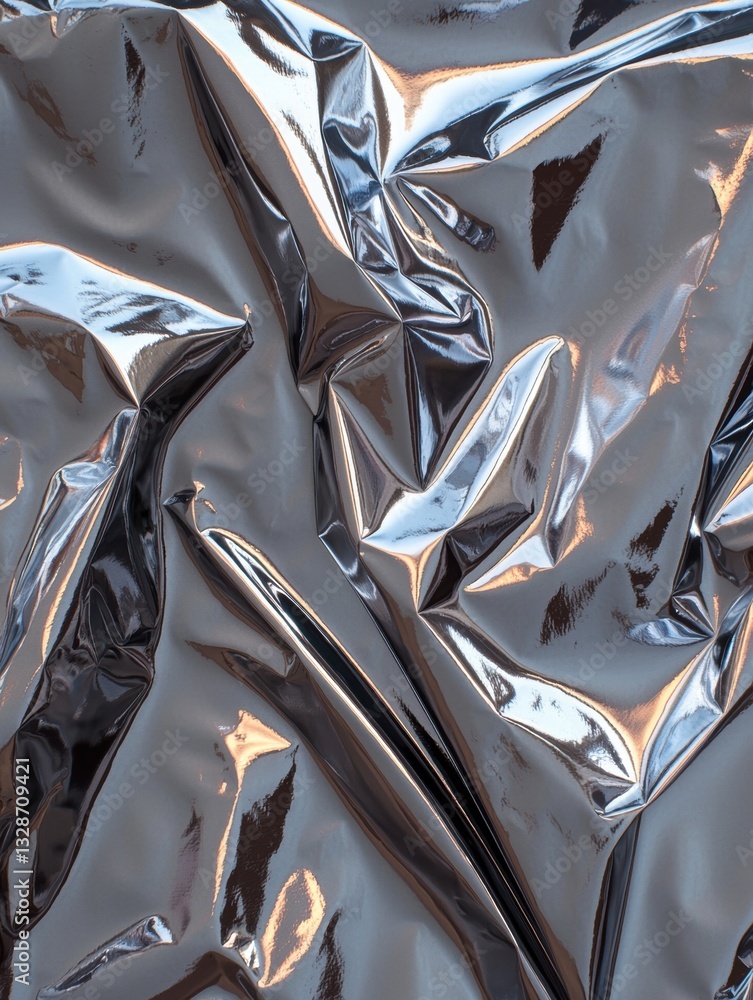 Aufkleber close-up of a metallic surface with a crumpled and wrinkled texture. the surface appears to be made 