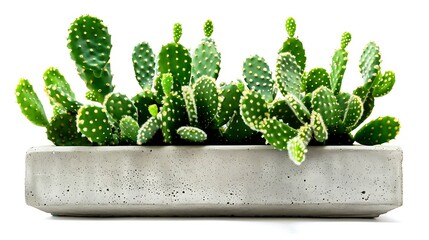 A decorative cactus with thick, fleshy leaves and vibrant green color in a minimal concrete planter, isolated on a white background for advertising and marketing purposes, 8k UHD, suitable for 
