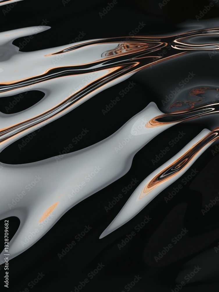 Poster abstract digital art piece with a black background. it features a series of curved lines in differen