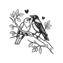  birds on branch - love and romance concept.