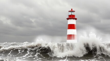 Obraz premium A lighthouse standing firm against stormy waves symbolizes guidance and leadership. No excessive blur, ensuring strong visual impact.