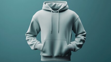 Light Teal Unisex Hoodie Mockup Front View Casual Sweatshirt Blank Apparel Clothing Template