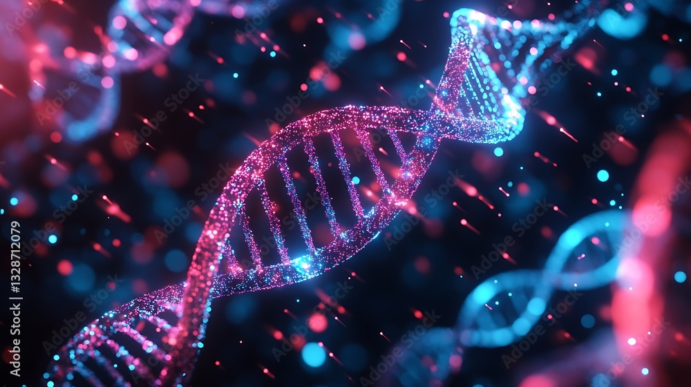 Poster glowing dna helix: a microscopic view into the building blocks of life