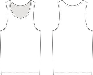 round neck u neck sleeveless basic esential tank top template technical drawing flat sketch cad mockup fashion man men male design style model 
