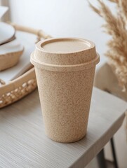 Eco-Friendly Coffee Cup on Table.