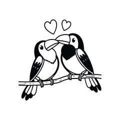  birds on branch - love and romance concept.