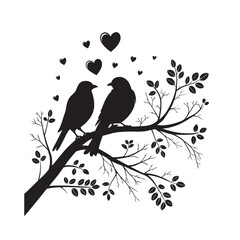  birds on branch - love and romance concept.