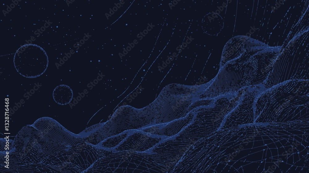 Aufkleber starry sky ethernet cable abstract vector with planets and universe elements - minimalist wireframe 