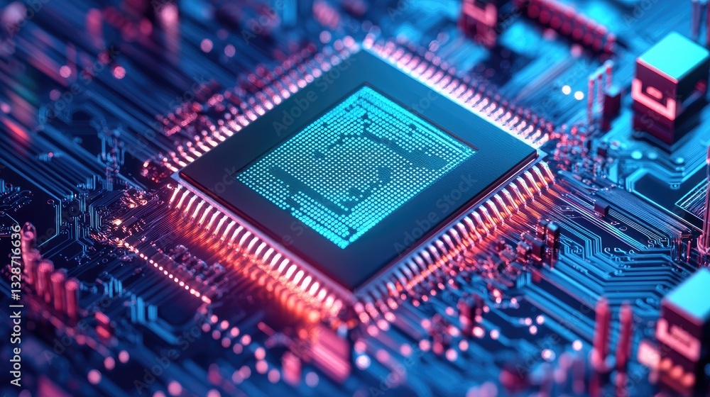 Poster a close-up of a microchip designed for energy-efficient computing.