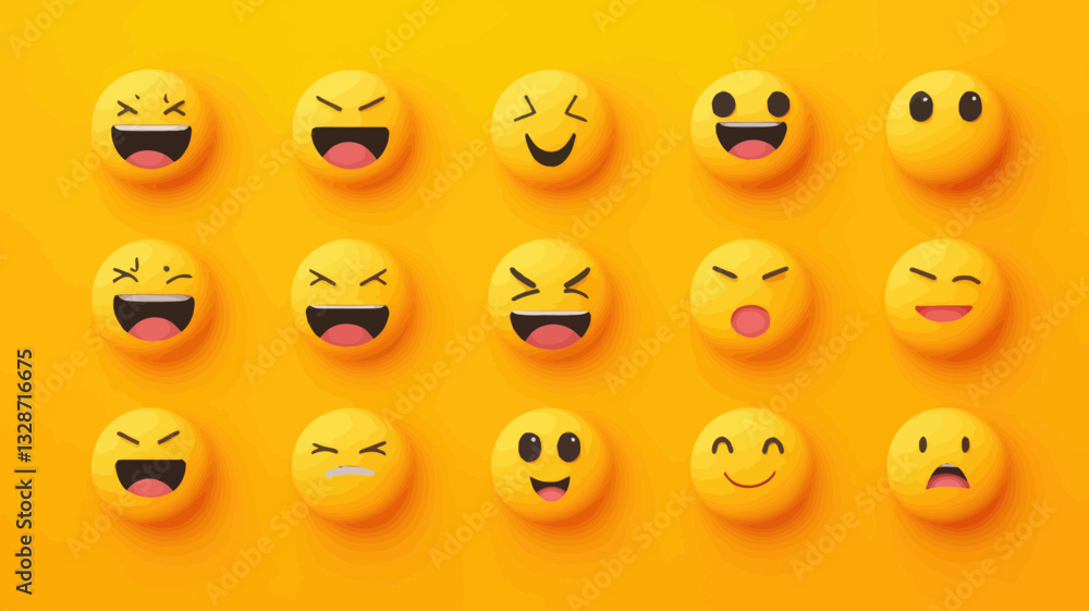 Aufkleber bright yellow vector emoticons set - 16 unique expressions - editable without mesh or effects - perf