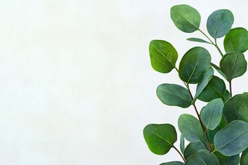 Green Eucalyptus Leaves on White Textured Background for Springtime Decoration
