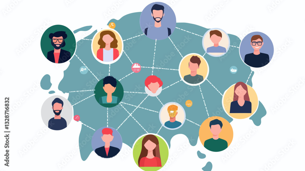 Aufkleber diverse social networking concept with connected people over global background vector illustration f