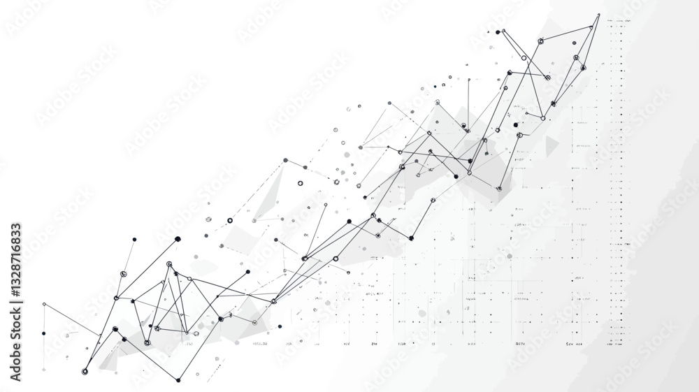 Poster abstract grey growth chart with polygons and connecting dots and lines on minimalist background for 