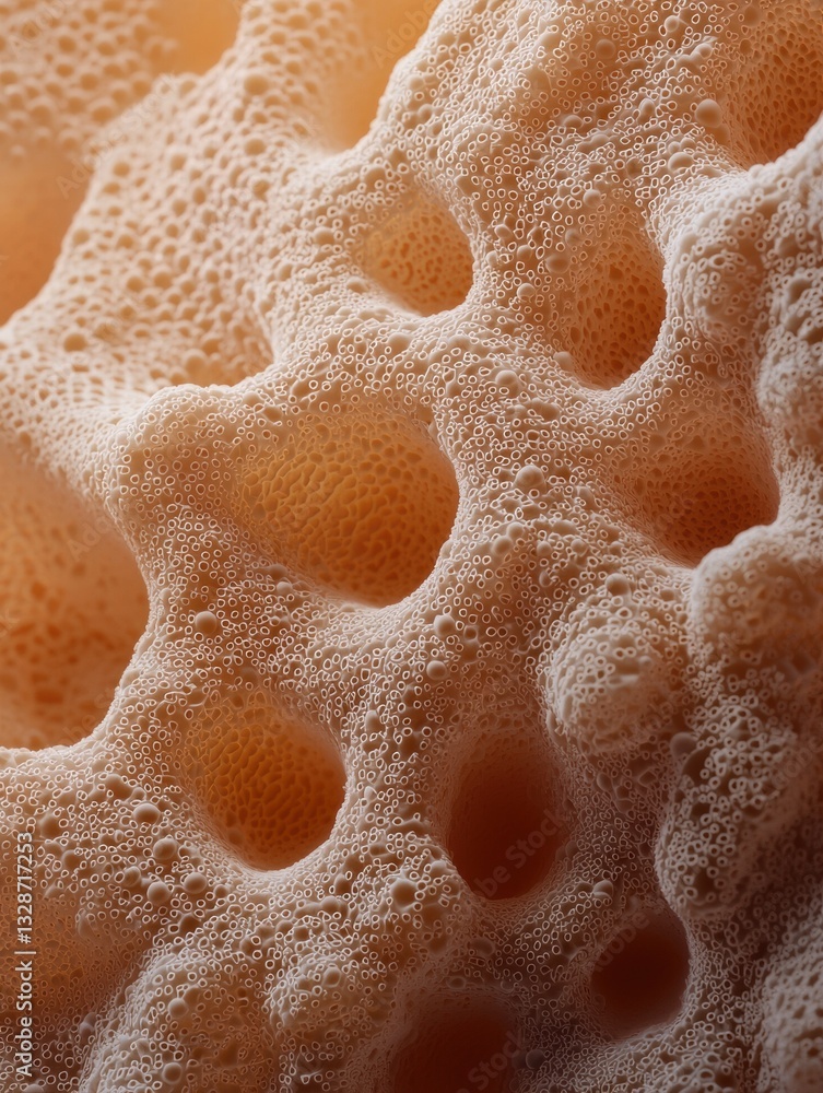 Poster close-up of a coral-like surface. the coral appears to be a light orange color and has a rough textu