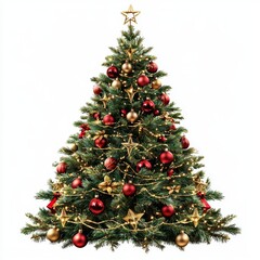 Beautifully Decorated Christmas Tree with Ornaments, Lights and Golden Stars for Festive Holiday Celebrations