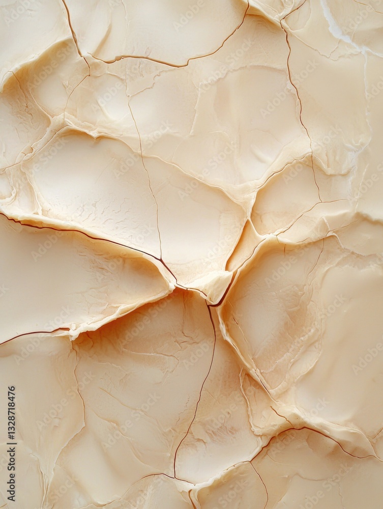 Poster close-up of a textured surface with a light beige color. the surface appears to be made up of cracks