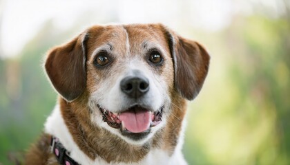 Animal concept Smiling dog with joyful expression in outdoor setting, showcasing pet happiness.