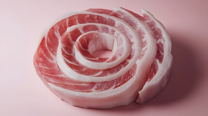 Raw pork belly slices arranged in a spiral pattern