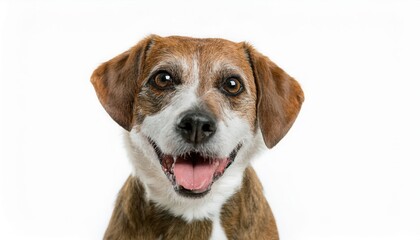 Animal concept A smiling dog showcasing joy and personality against a white background.