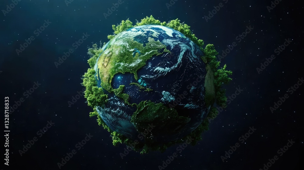 Poster a conceptual image of a digital earth map overlayed with ai-driven eco-friendly solutions.