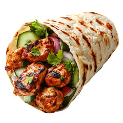 A Delicious Chicken Tikka Wrap with Cucumber Onion Isolated on Transparent Background