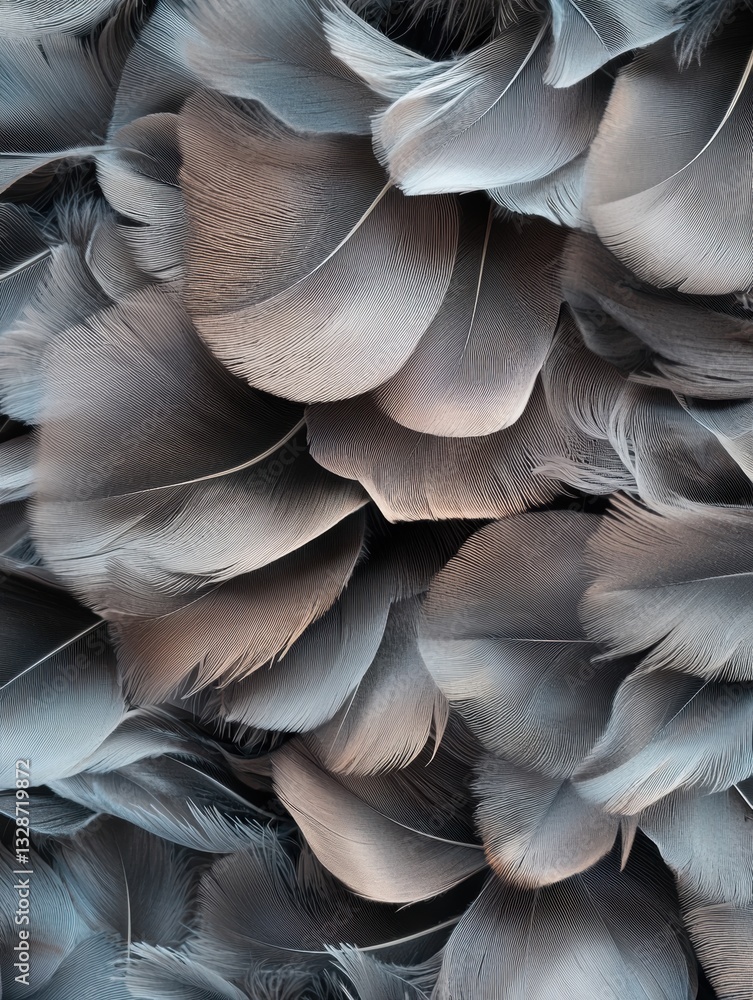 Poster close-up of a group of feathers. the feathers are arranged in a scattered manner, with some overlapp
