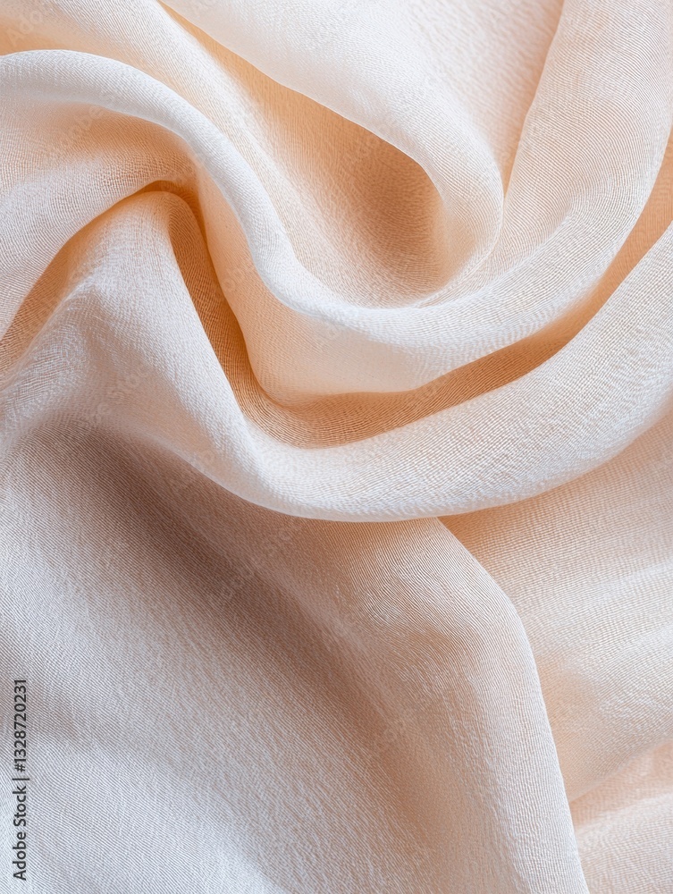 Poster close-up of a fabric with a soft, silky texture. the fabric appears to be a light peach color and ha