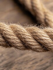Fototapeta premium Close-up of a rope. the rope appears to be made of a light-colored material, possibly cotton or a similar material. the knot is tightly wound and has a rough texture.