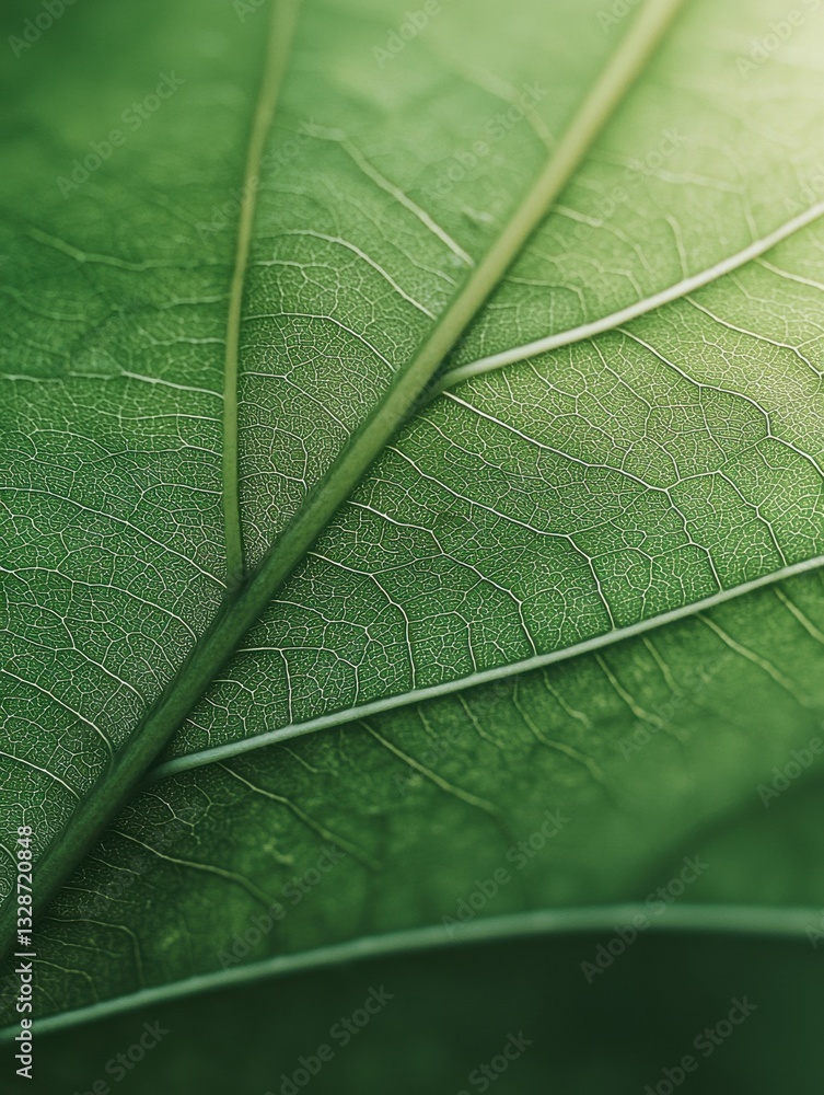 Poster close-up of a green leaf. the leaf appears to be fresh and has a smooth texture. the veins of the le