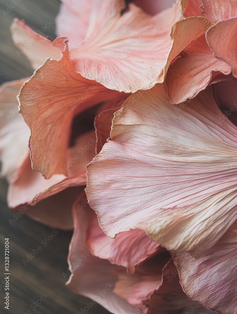 Poster close-up of a group of pink and orange hibiscus flowers. the petals are arranged in a way that they 