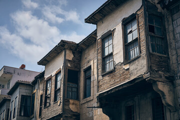 Traditional old ottoman house. Historical anatolian residential building. Street of turkish old town