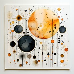 Intricate Ink Drawing Featuring a Golden Circle