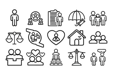 social policy editable stroke outline icons set is