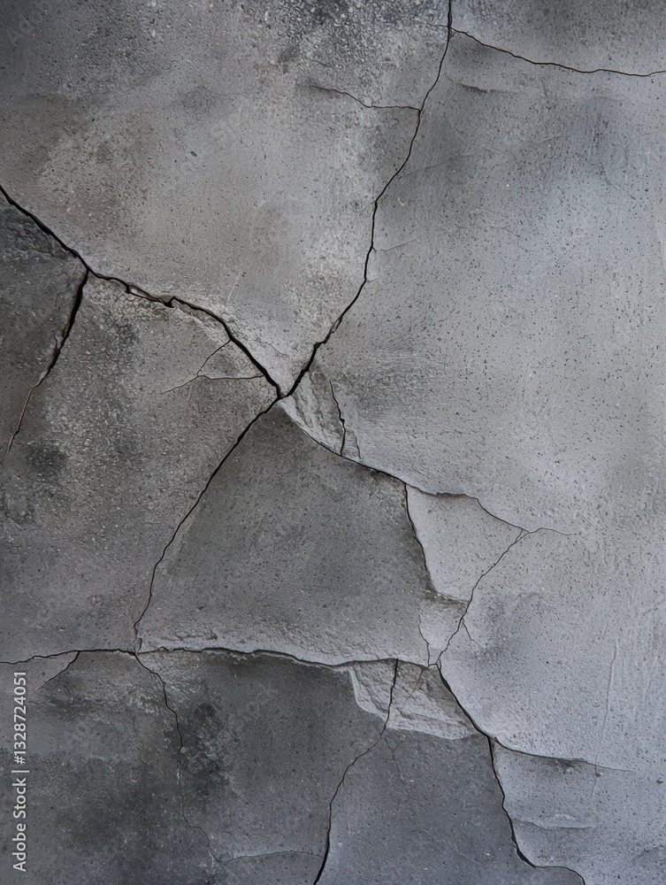 Poster close-up of a concrete surface with a cracked and uneven texture. the cracks are deep and wide, with
