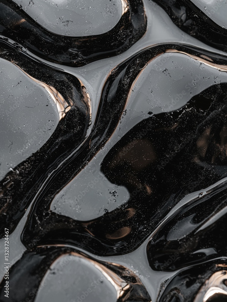 Poster Abstract close-up of a black and white surface with wavy lines and curves. the lines are arranged in a way that creates a sense of movement and depth, with some overlapping each other.