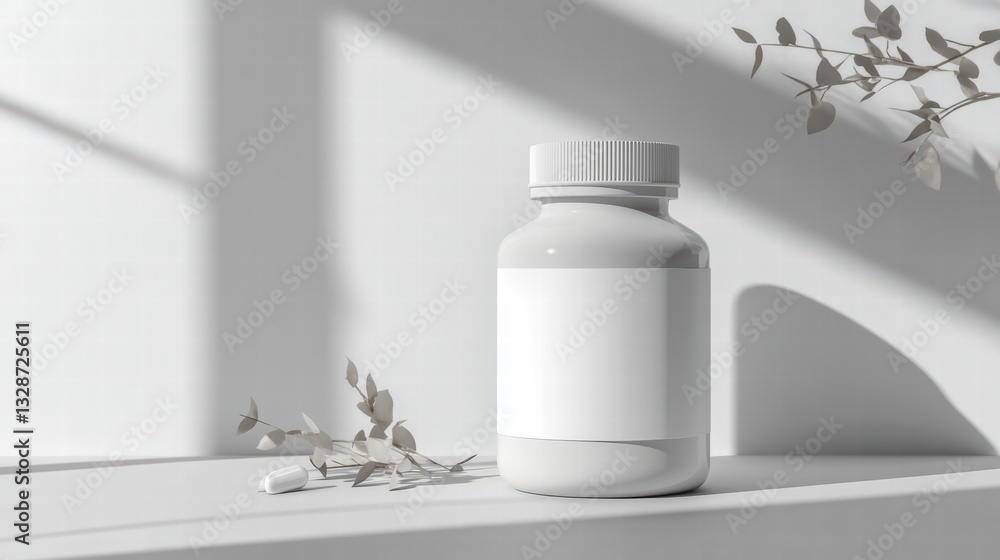 Poster clean bottle with shadow: a minimalist and modern image, showing a clean, unmarked bottle with a bla