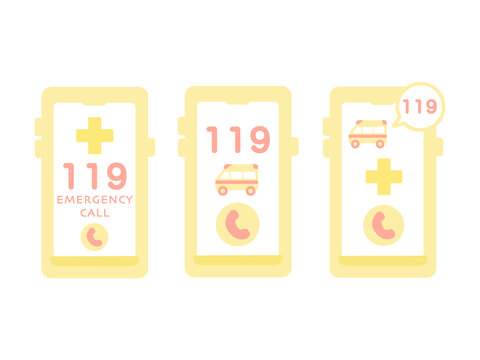 緊急通報　119　スマートフォン　イラストセット