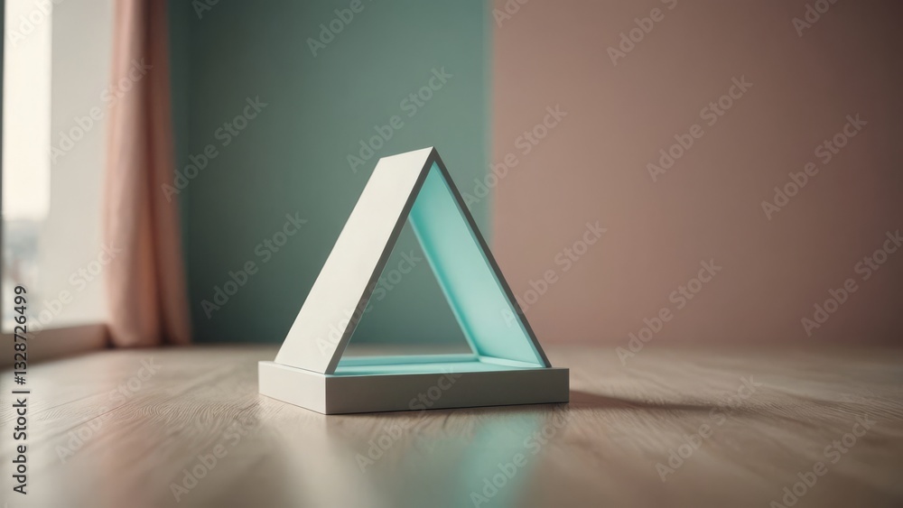 Poster minimalist triangular structure with soft lighting in a room setting