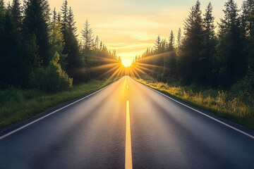 Fototapeta premium asphalt road stretching into the distance. perspective, a long deserted road, autobahn highway